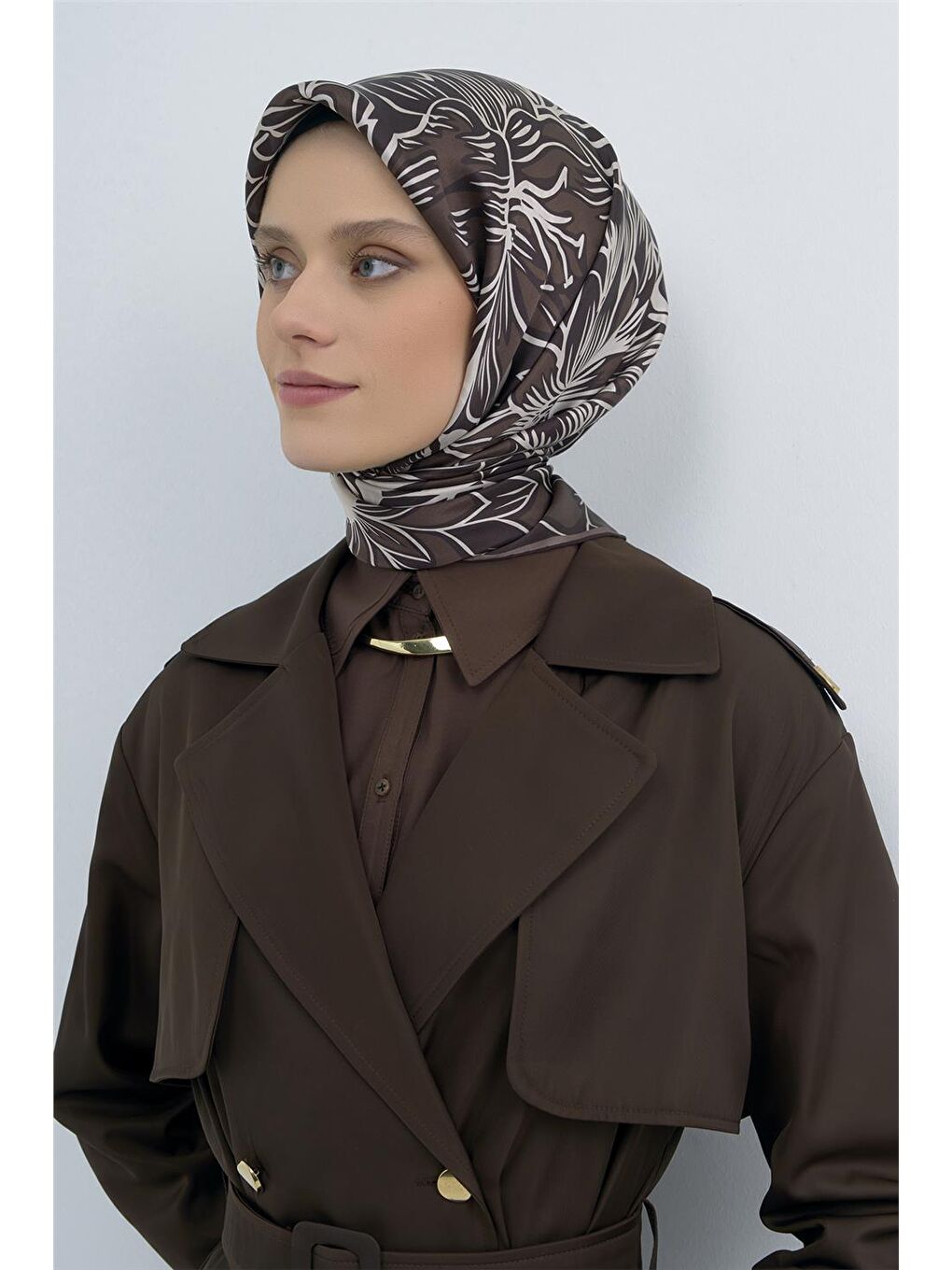 Kahverengi Saf İpek Twill Eşarp 9539D 32-1