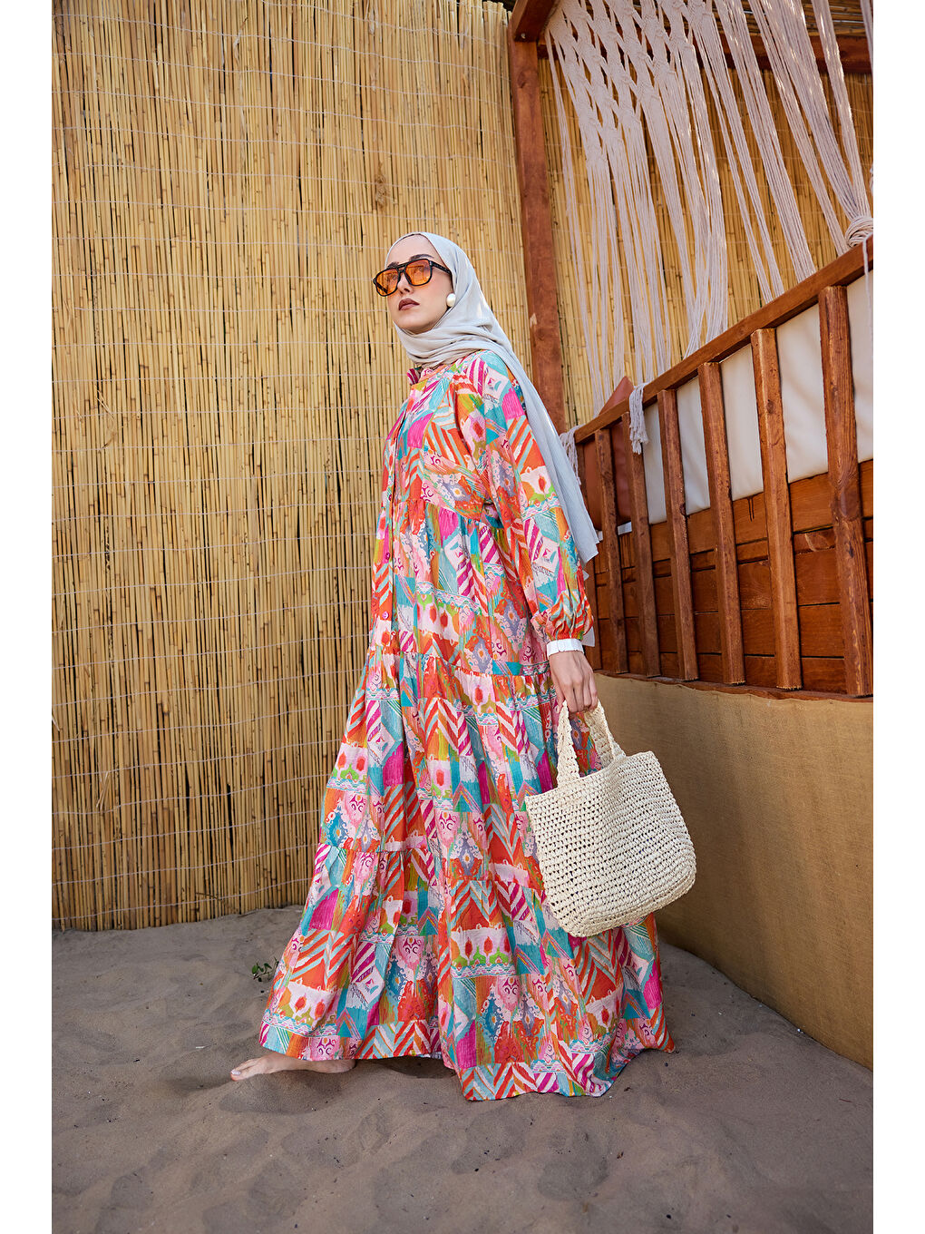 Kahverengi Kadın Zİkzak Desenli Elbise Kiremit-2