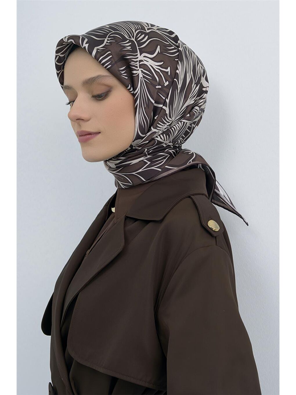 Kahverengi Saf İpek Twill Eşarp 9539D 32-2