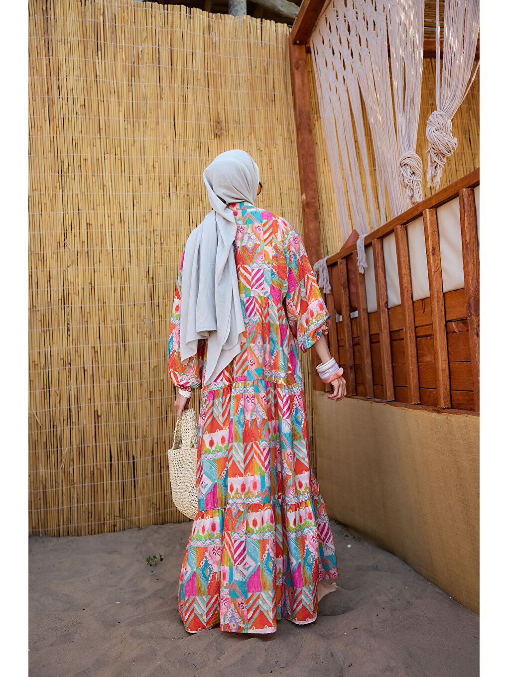 Kahverengi Kadın Zİkzak Desenli Elbise Kiremit-3