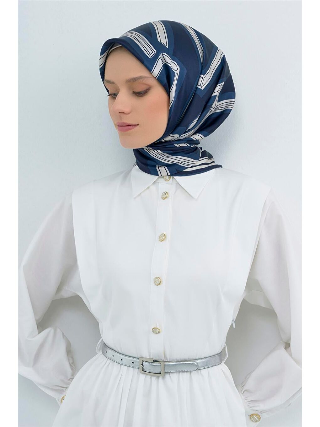 Lacivert Saf İpek Sura Eşarp 9547D 84-1
