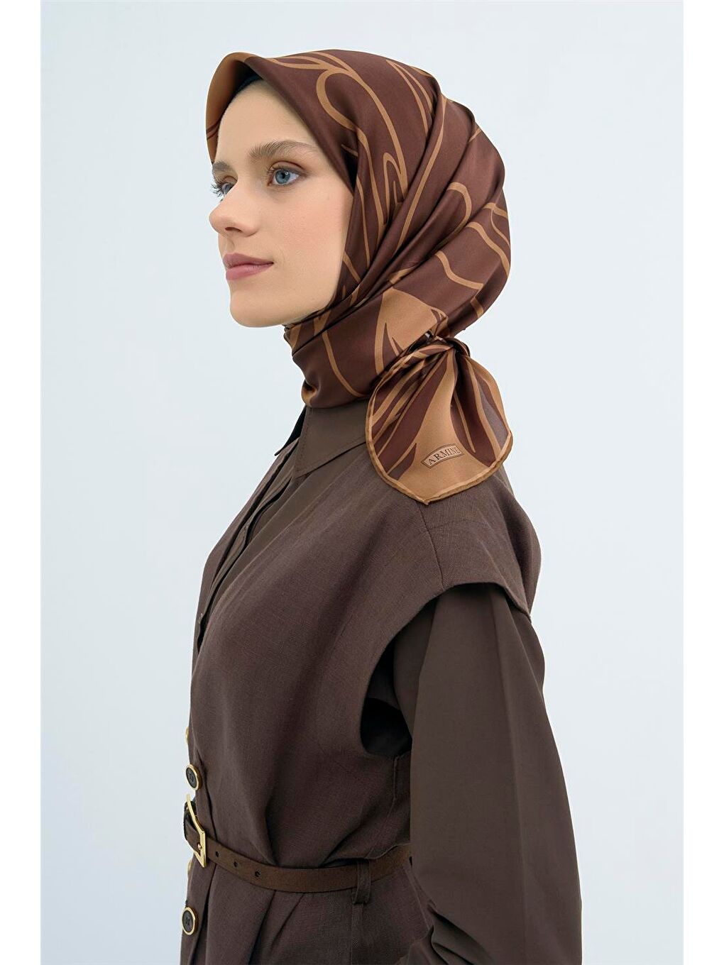 Kahverengi Saf İpek Sura Eşarp 9553D 03-2
