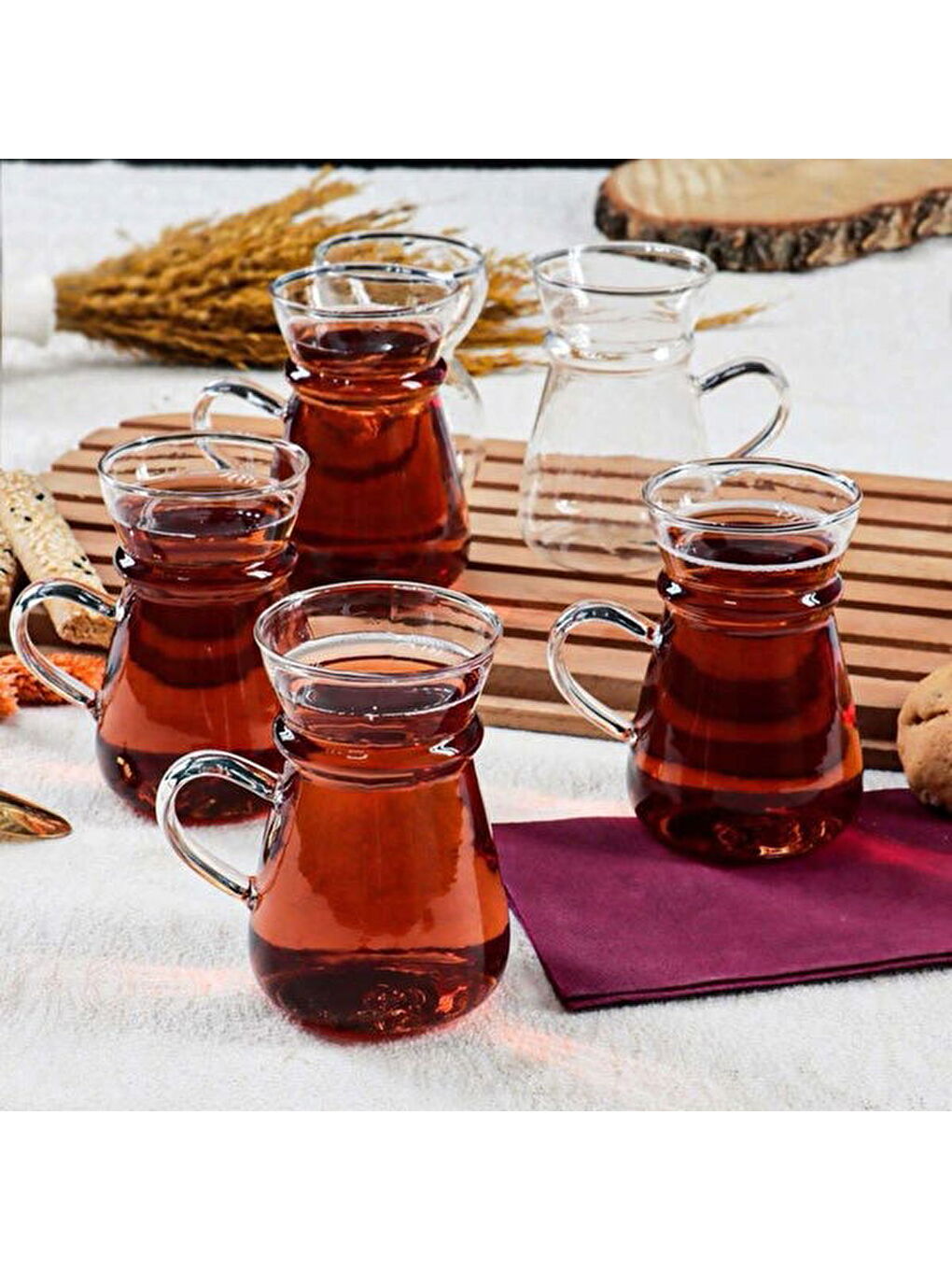 Renksiz Grape Borosilikat Cam 6'lı Çay Seti - Şeffaf - 220 ml-1