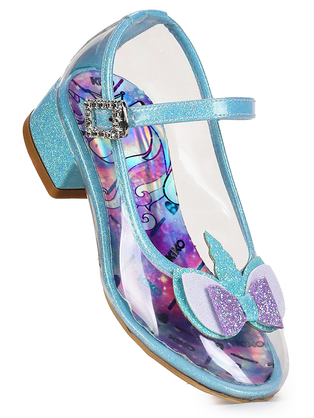 Turkuaz Kız Çocuk Topuklu Abiye Şeffaf Ayakkabı