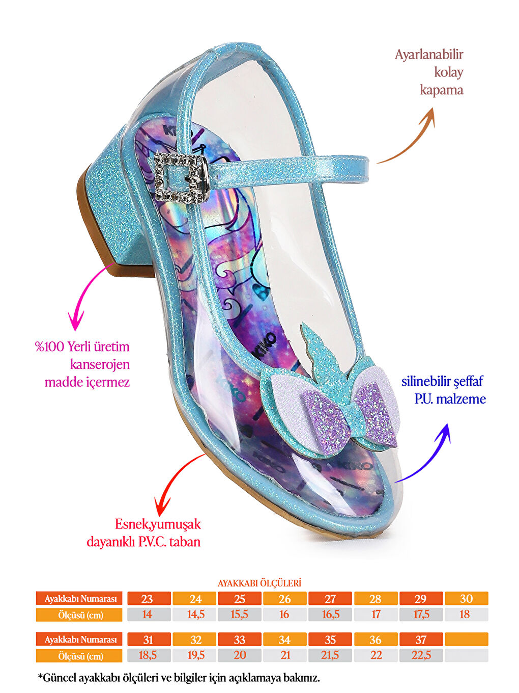 Turkuaz Kız Çocuk Topuklu Abiye Şeffaf Ayakkabı-1
