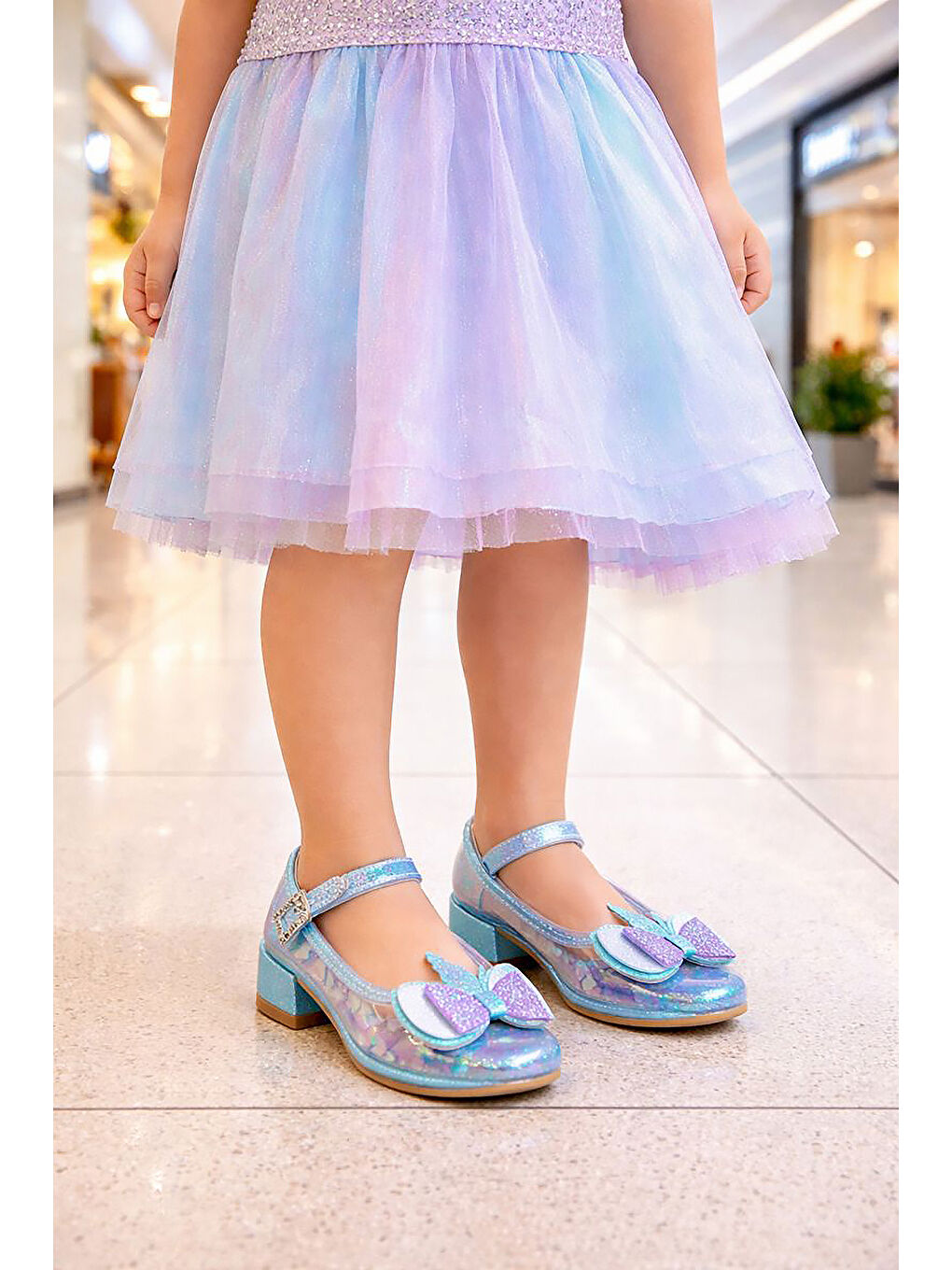 Turkuaz Kız Çocuk Topuklu Abiye Şeffaf Ayakkabı-2
