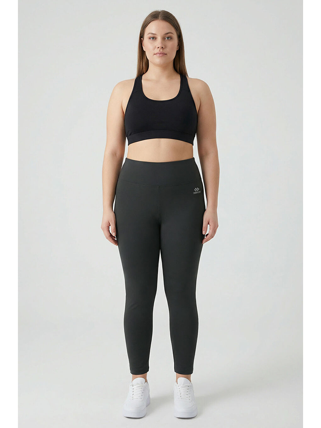 Antrasit Yüksek Bel Toparlayıcı Battal Büyük Beden Kadın Tayt- 94650