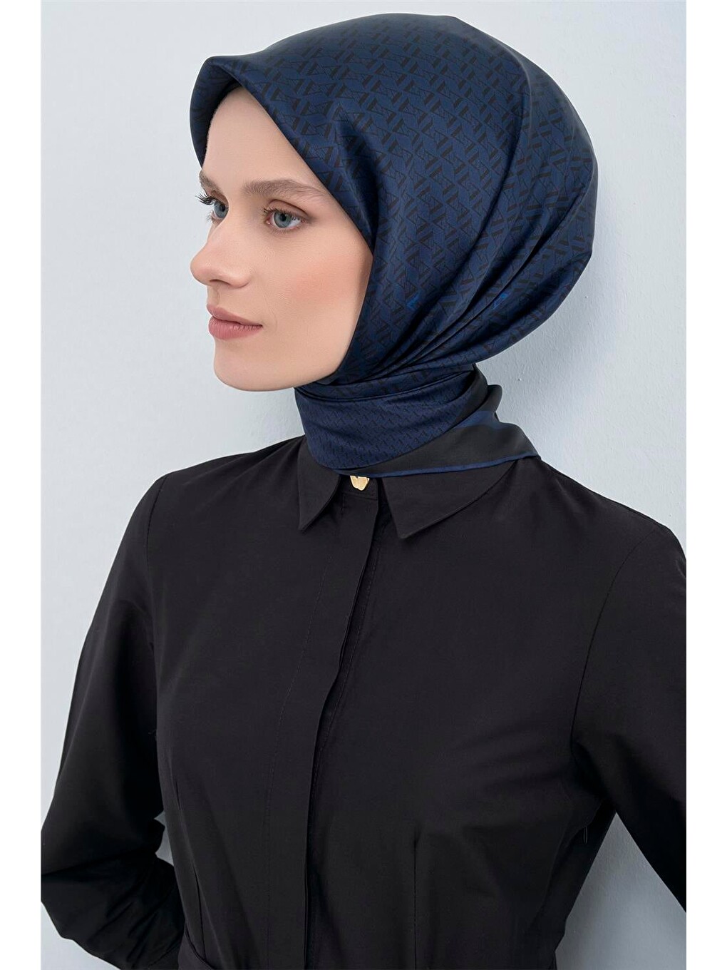 Lacivert Saf İpek Twill Eşarp 9502d 10-1