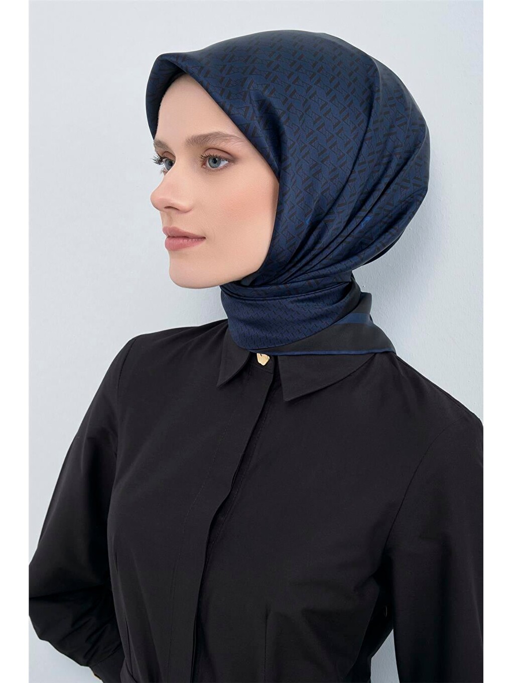 Lacivert Saf İpek Twill Eşarp 9502d 10-2