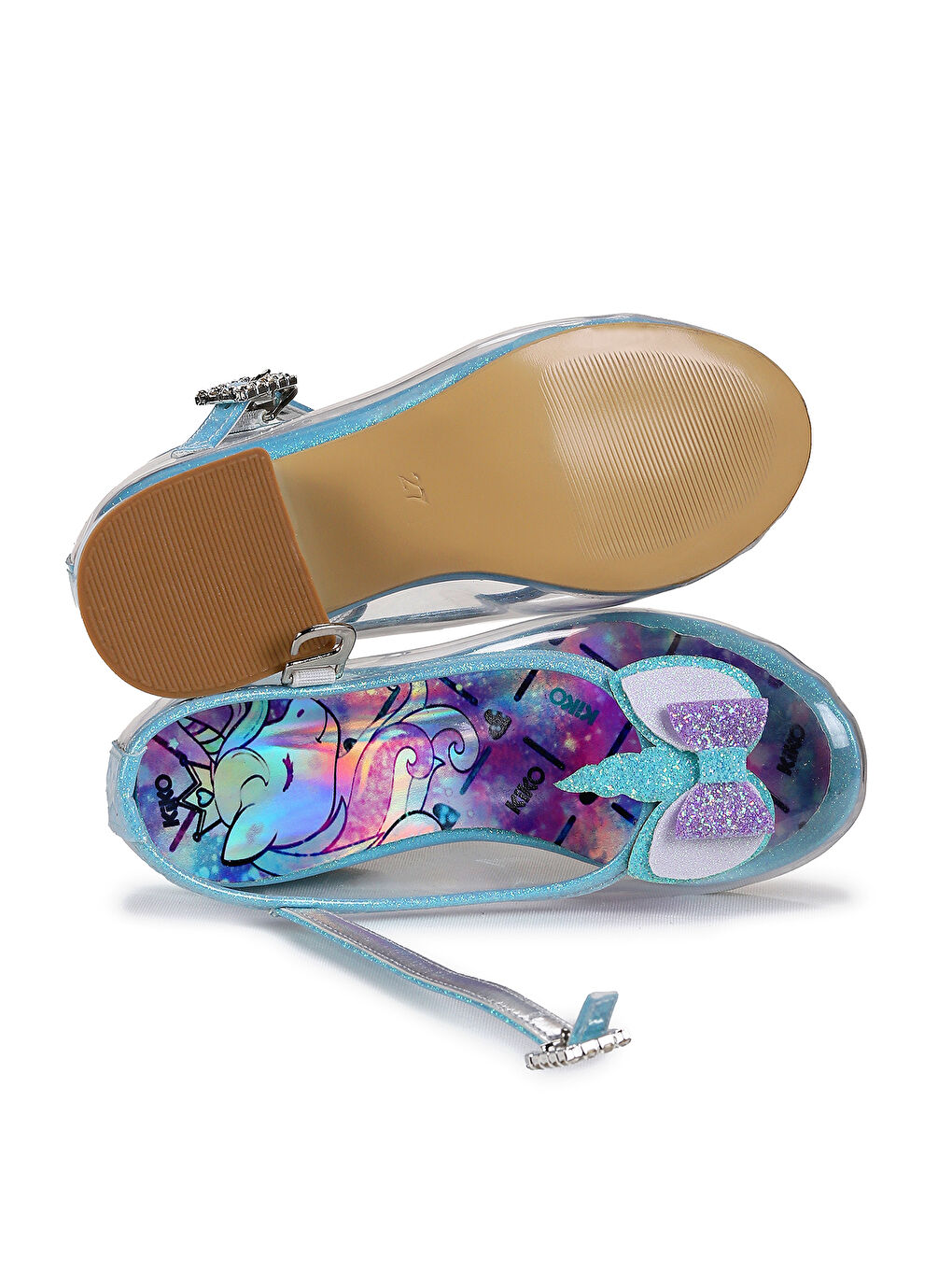 Turkuaz Kız Çocuk Topuklu Abiye Şeffaf Ayakkabı-4