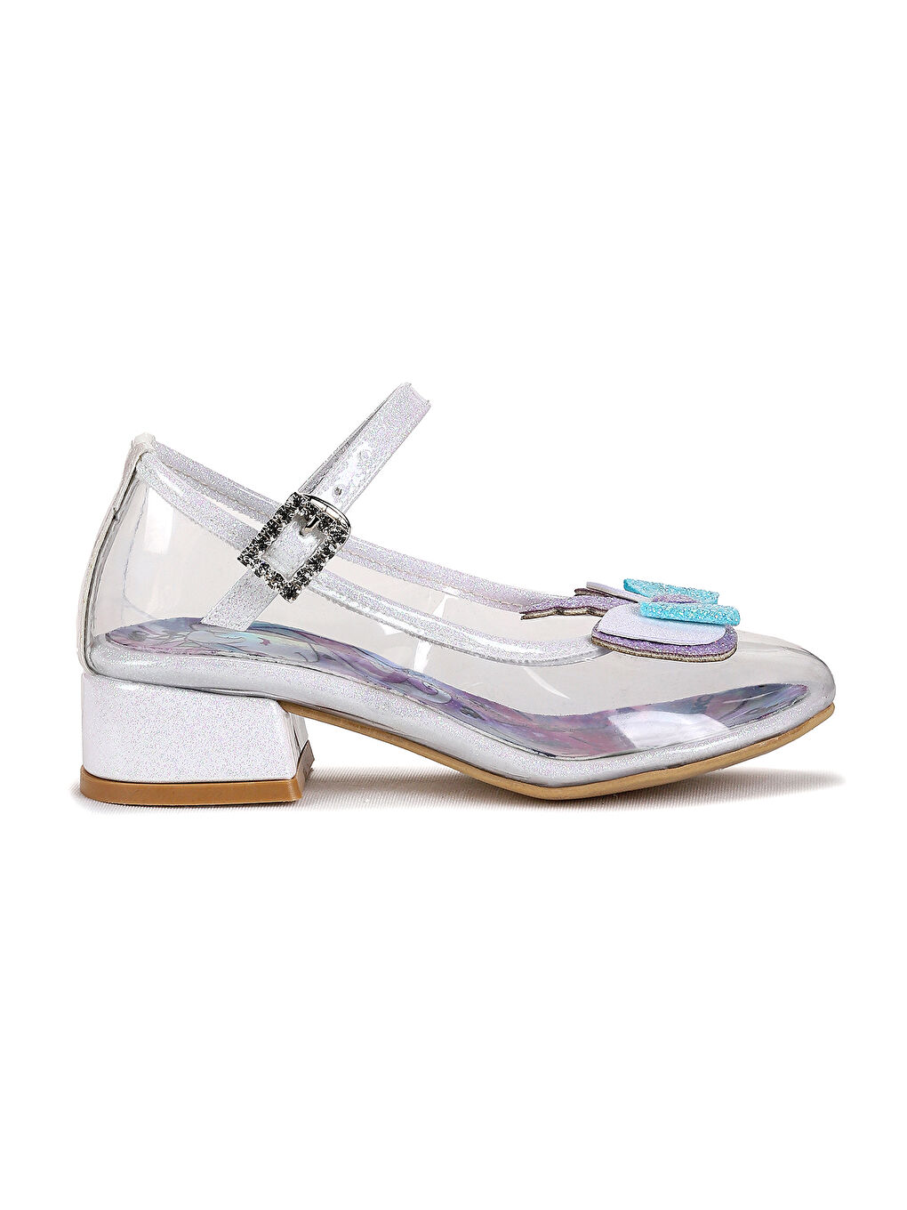 Beyaz Kız Çocuk Topuklu Abiye Şeffaf Ayakkabı-3