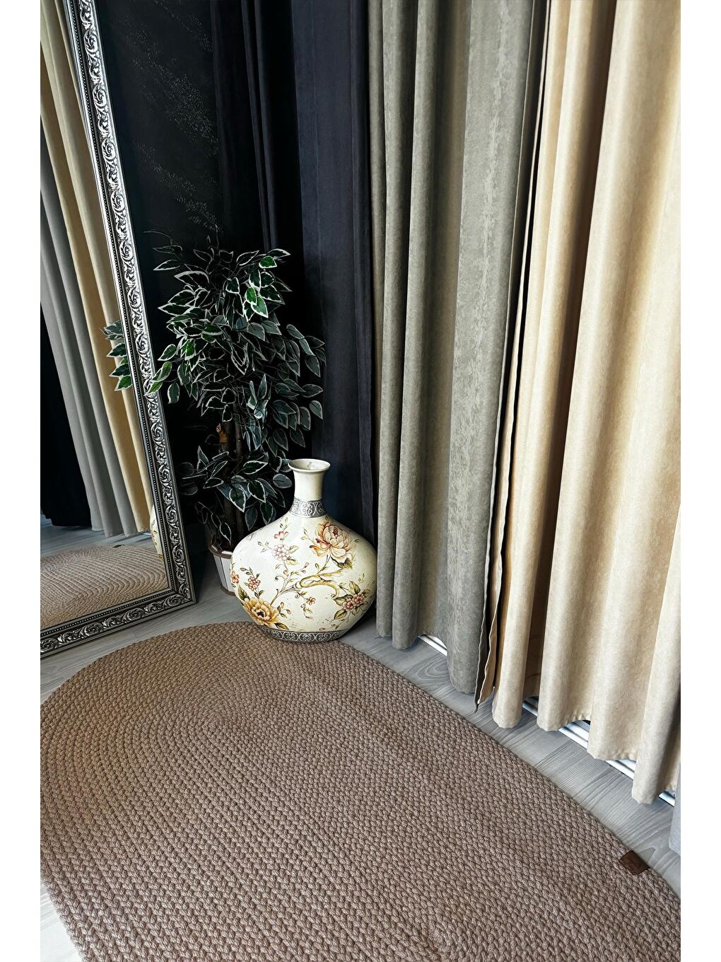 Bej Natural Jüt Halı El Dokuma Hasır Yolluk Bohem Jüt Kilim HMFJUT608 60 x 100 cm-1