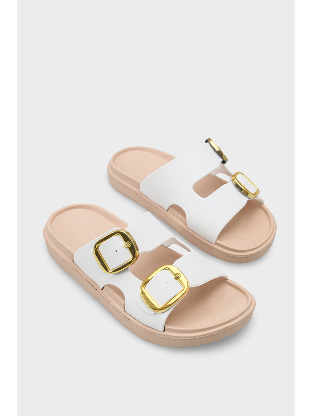 Beyaz Clarita Eva Çift Tokalı Kadın Terlik-1