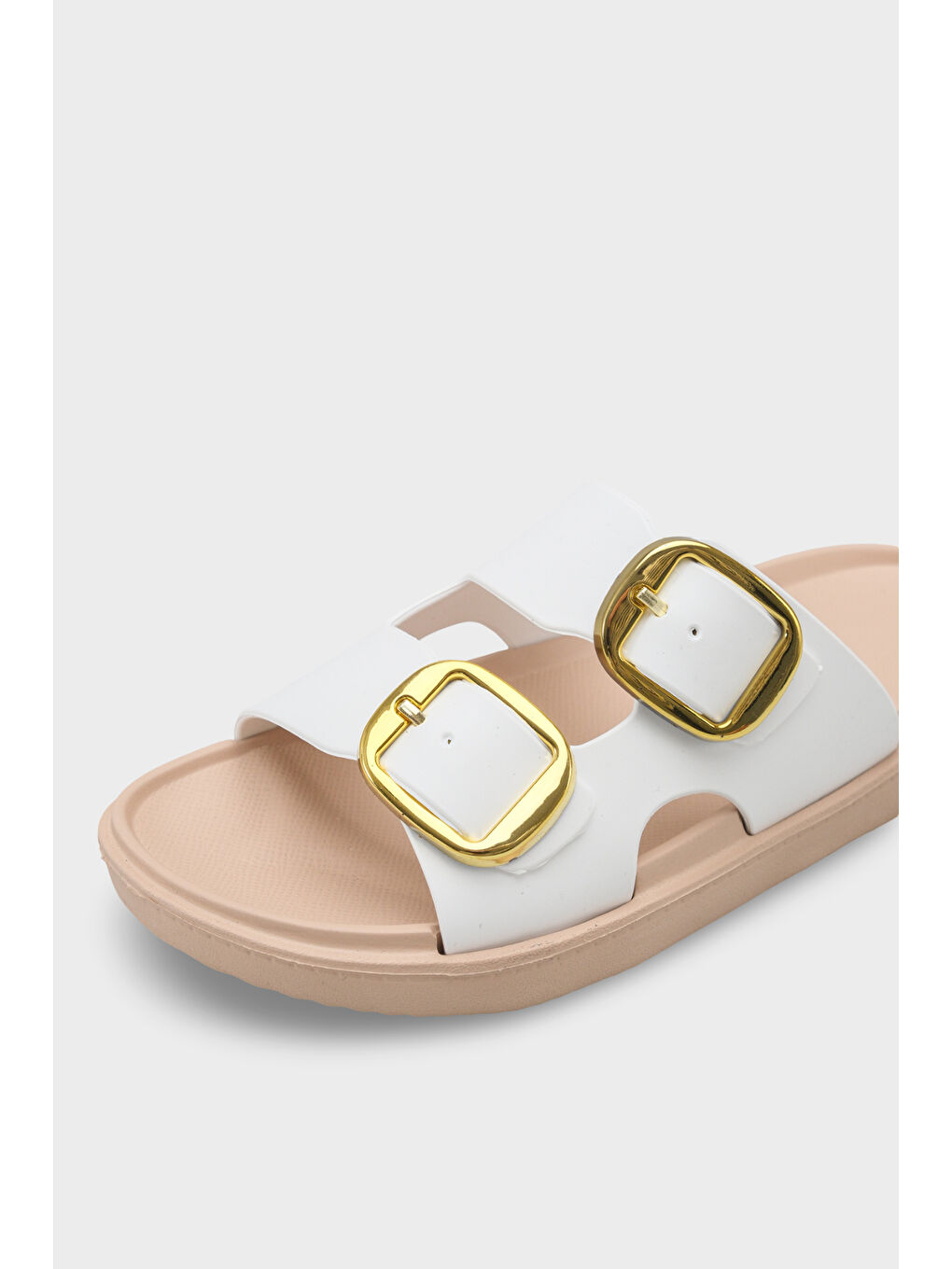 Beyaz Clarita Eva Çift Tokalı Kadın Terlik-2