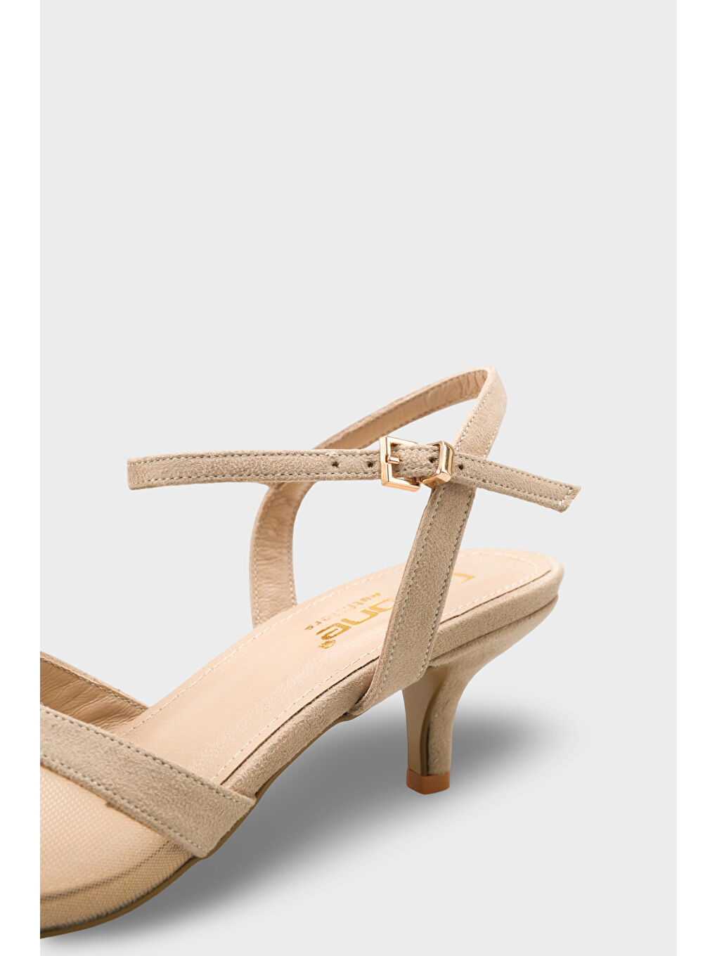 Bej Kathryn Hakiki Deri Astarlı Sivri Burunlu Orta Topuklu Fileli Arkası Açık Kadın Ayakkabı-3