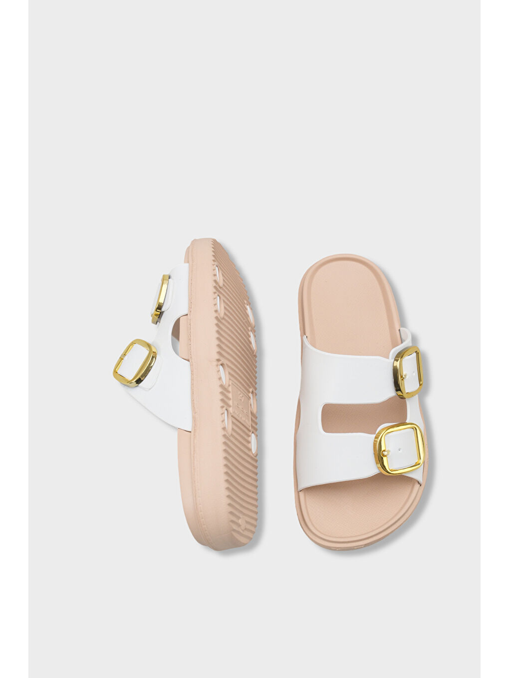 Beyaz Clarita Eva Çift Tokalı Kadın Terlik-4