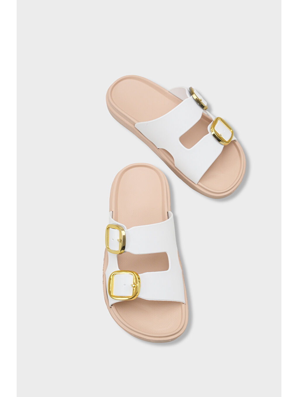 Beyaz Clarita Eva Çift Tokalı Kadın Terlik-5