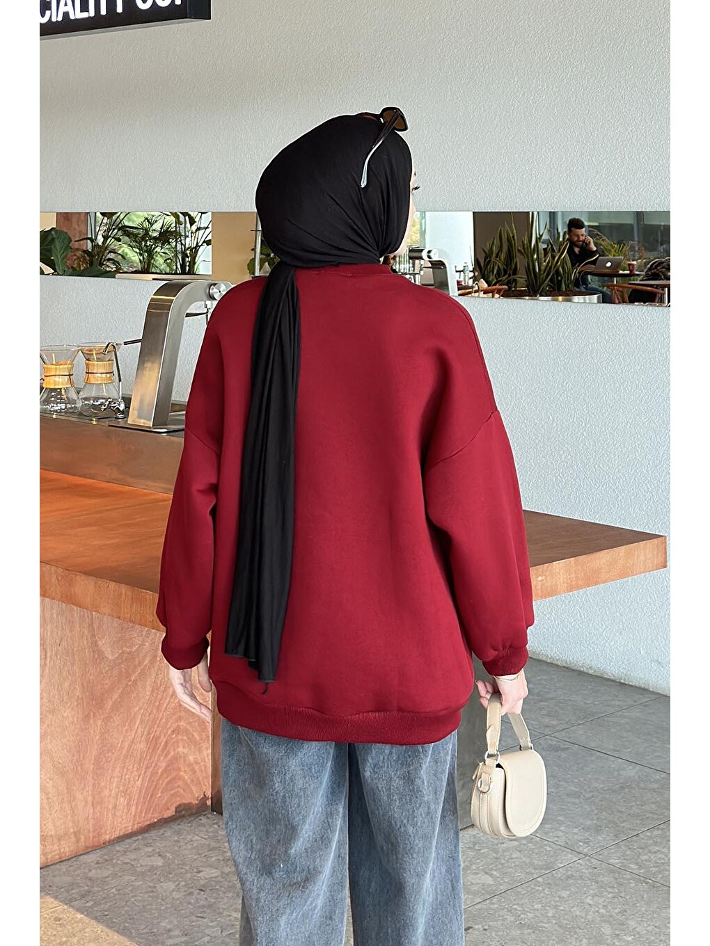Jasmin Bisiklet Yaka Oversize Sweat Bordo-3