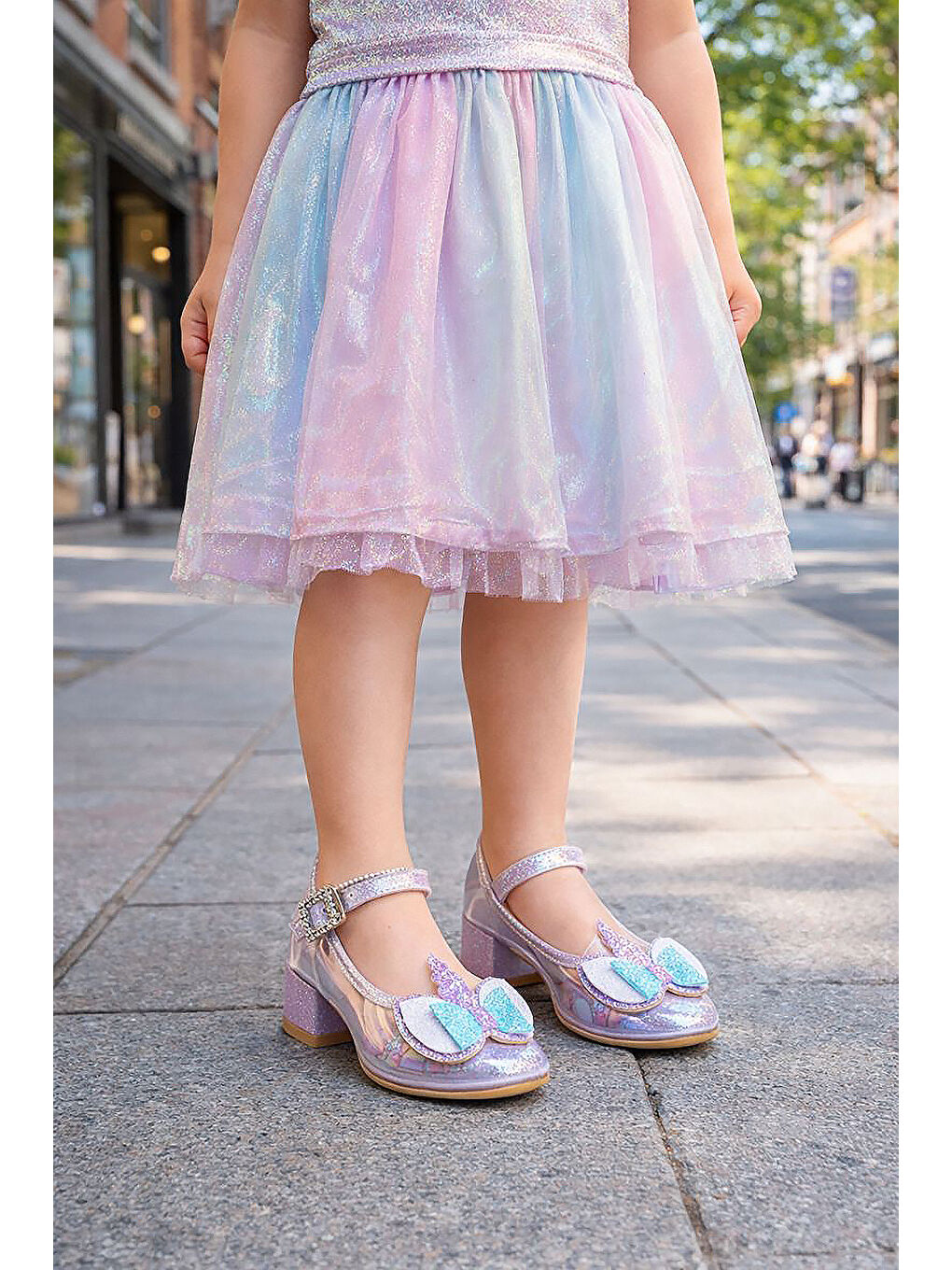 Lila Kız Çocuk Topuklu Abiye Şeffaf Ayakkabı-2