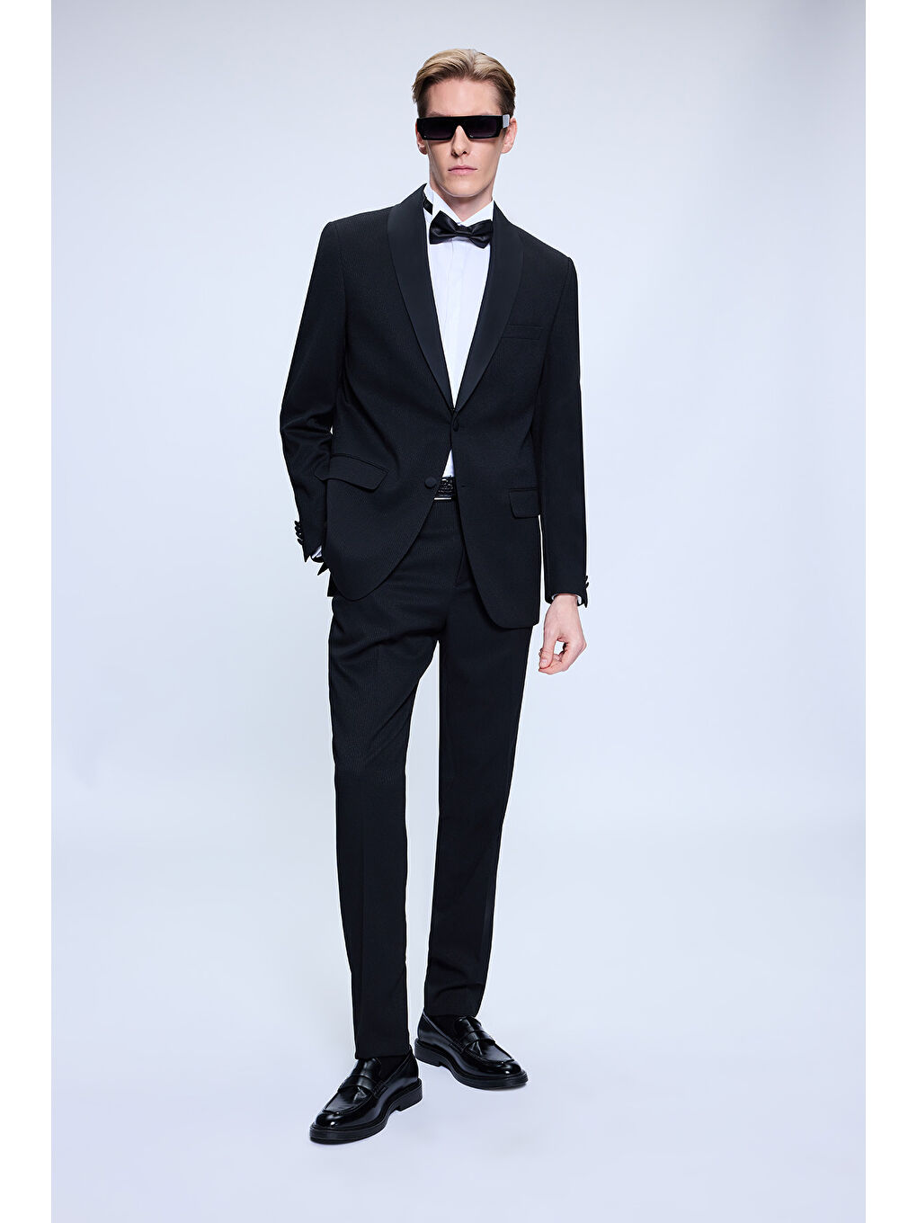 Siyah Slim Fit Çıkma Şal Yaka Klasik Damatlık