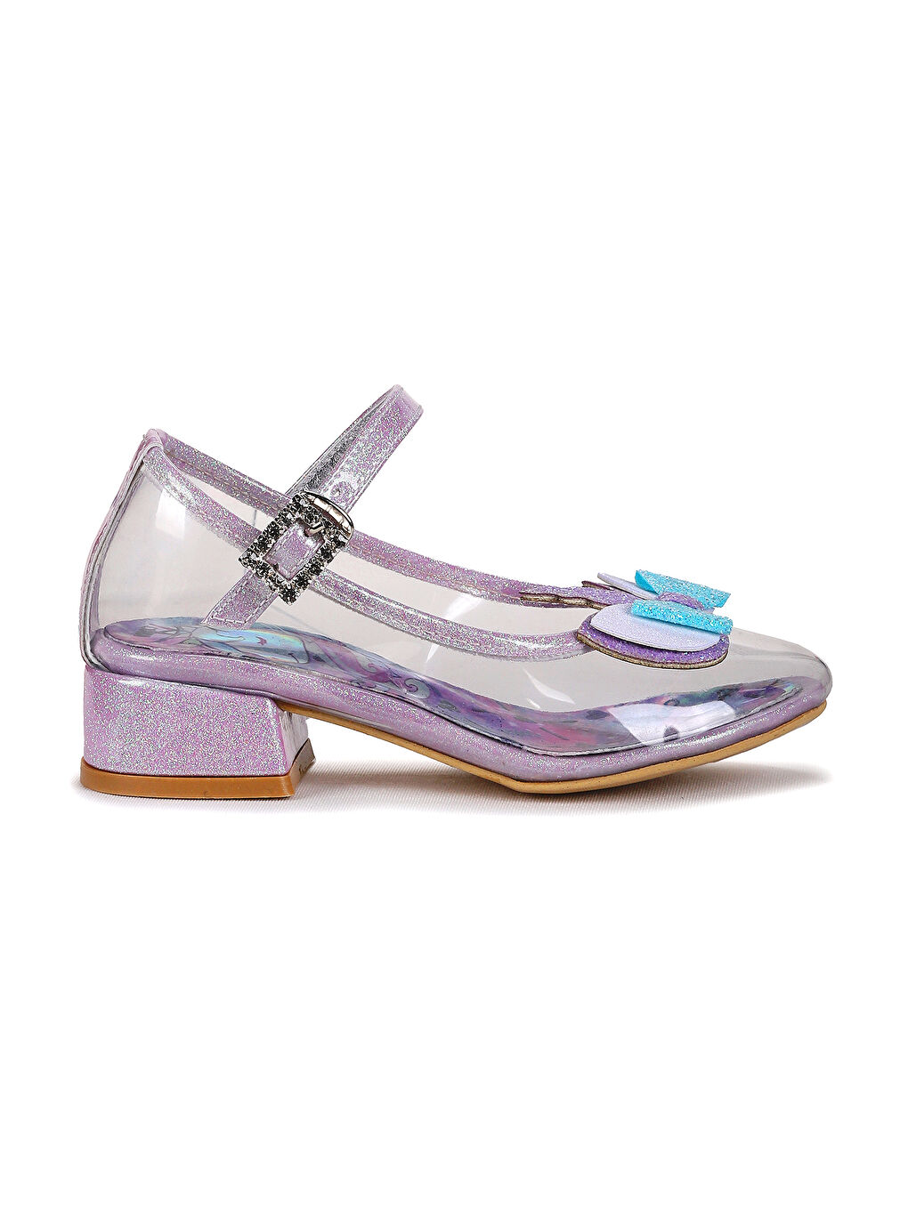 Lila Kız Çocuk Topuklu Abiye Şeffaf Ayakkabı-3