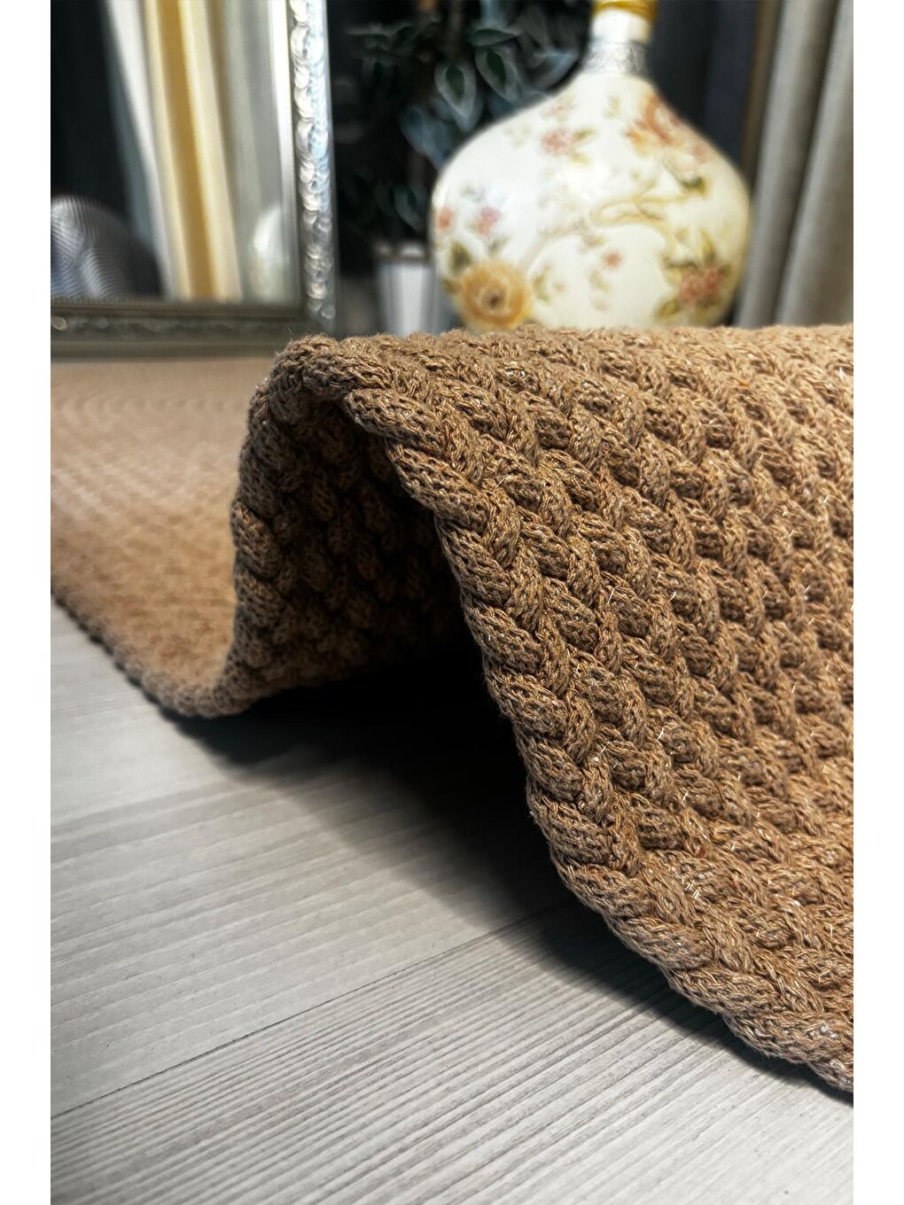 Bej Natural Jüt Halı El Dokuma Hasır Yolluk Bohem Jüt Kilim HMFJUT608 60 x 100 cm-5