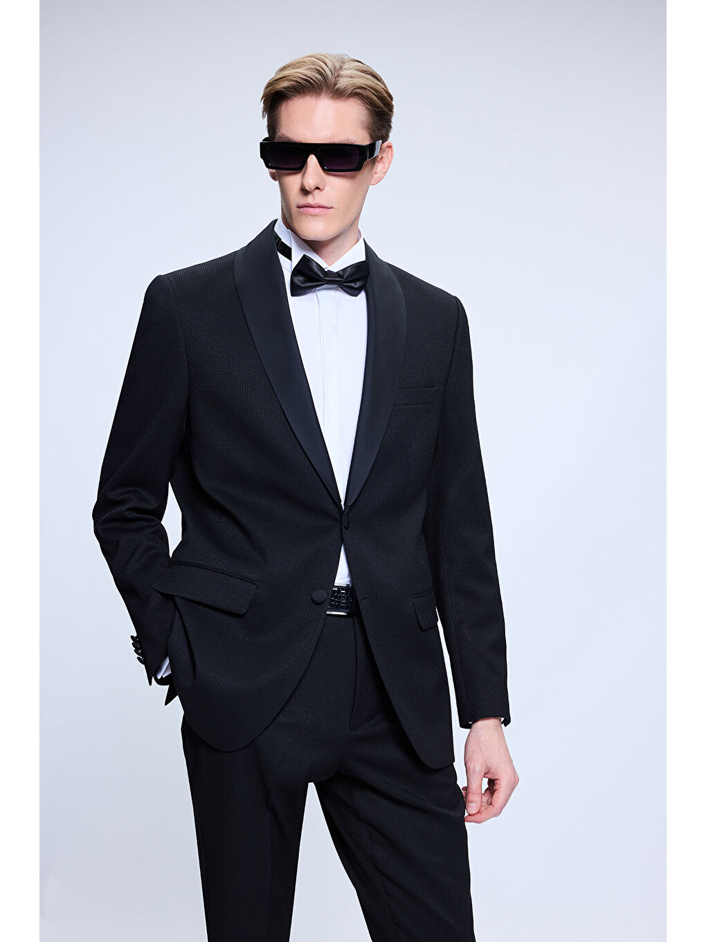 Siyah Slim Fit Çıkma Şal Yaka Klasik Damatlık-2