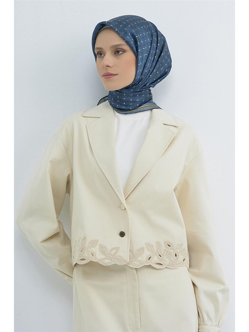 Petrol Saf İpek Twill Eşarp 9548D 80