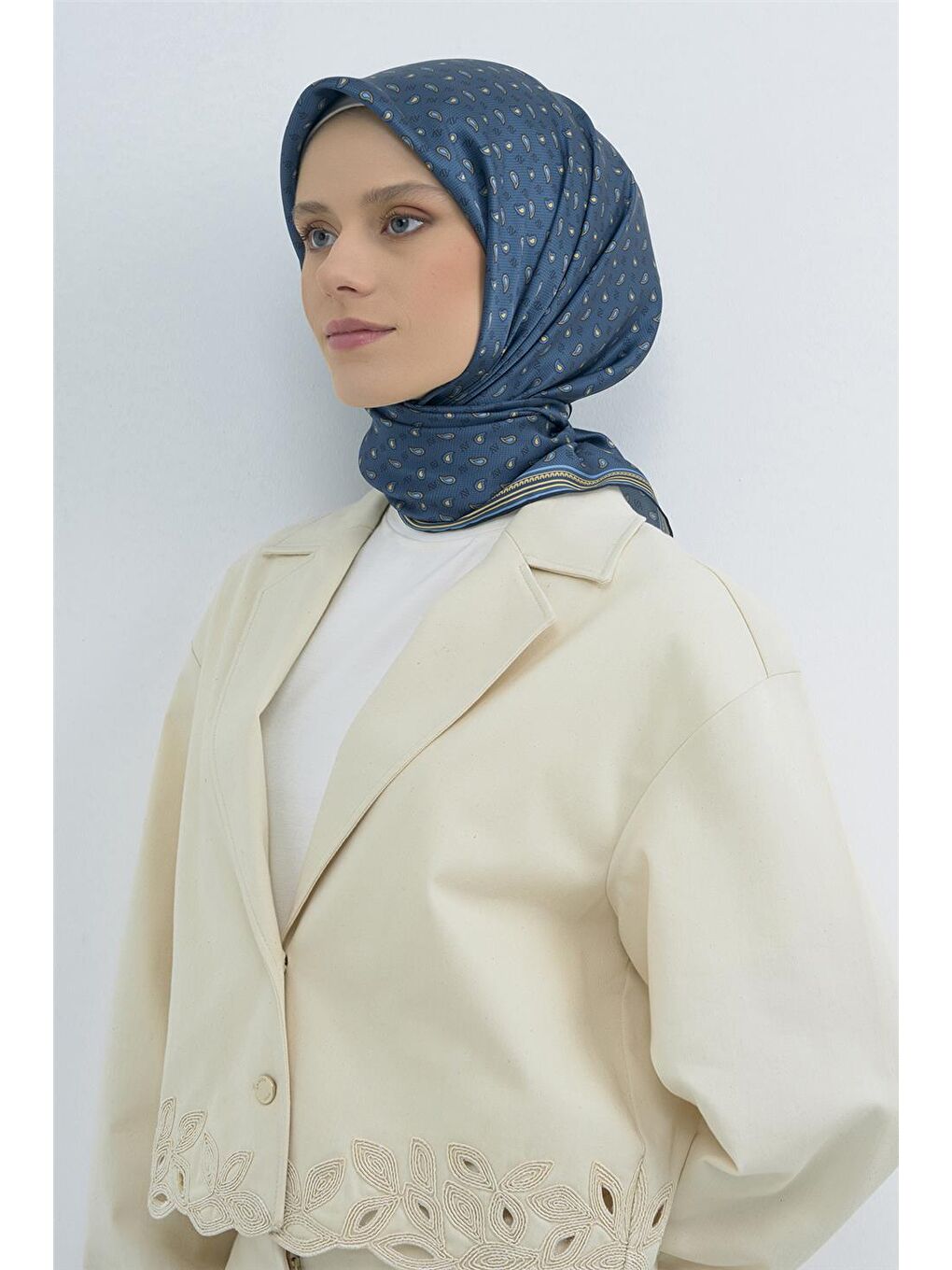 Petrol Saf İpek Twill Eşarp 9548D 80-1