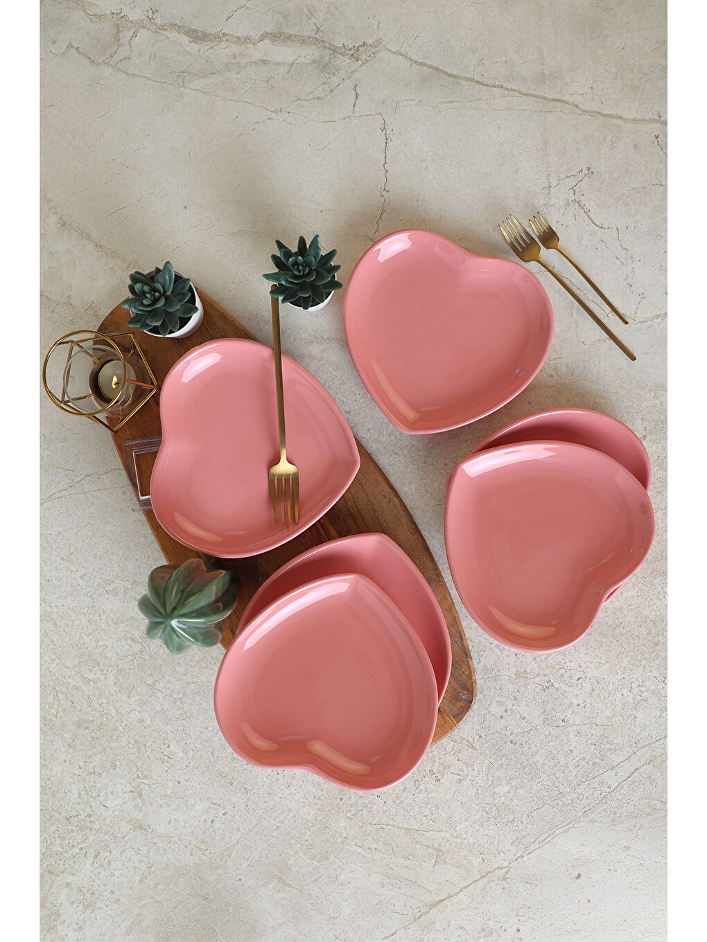 Pembe Kalp Pasta Tabağı 20 Cm 6 Adet-1