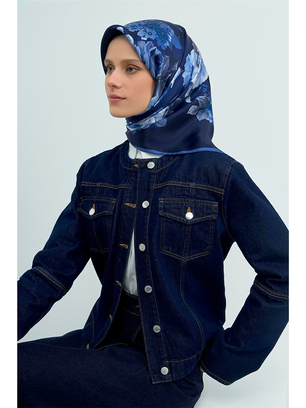 Lacivert Saf İpek Twill Eşarp 9520d 05