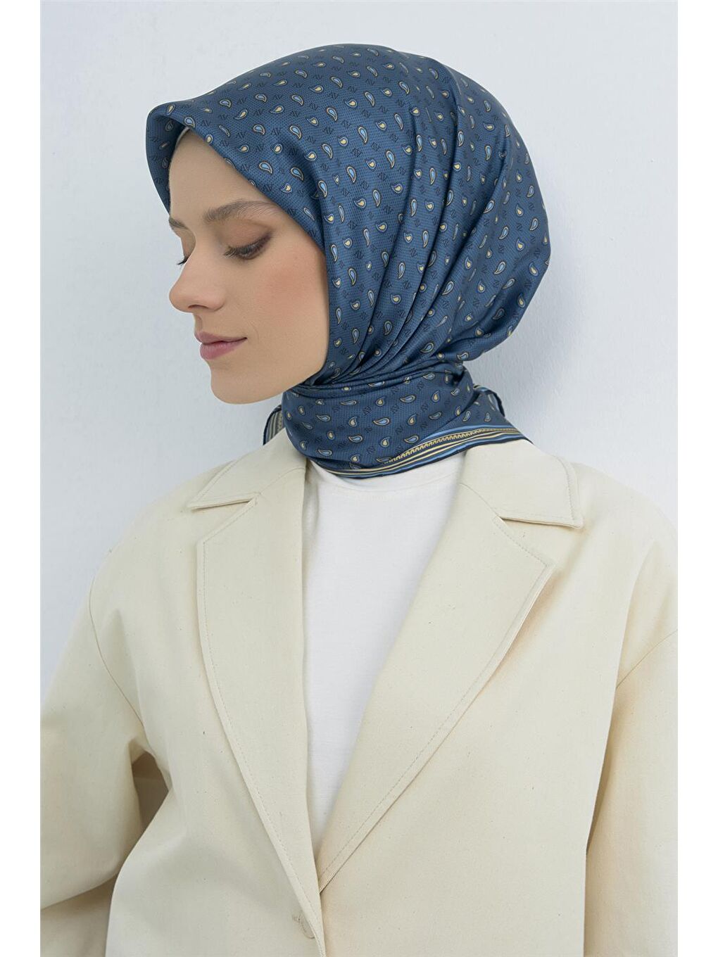 Petrol Saf İpek Twill Eşarp 9548D 80-3