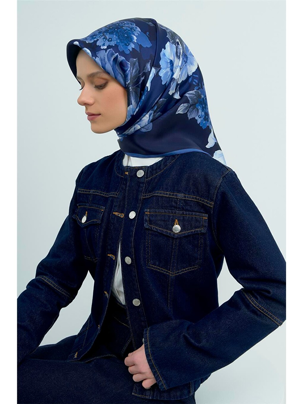 Lacivert Saf İpek Twill Eşarp 9520d 05-1