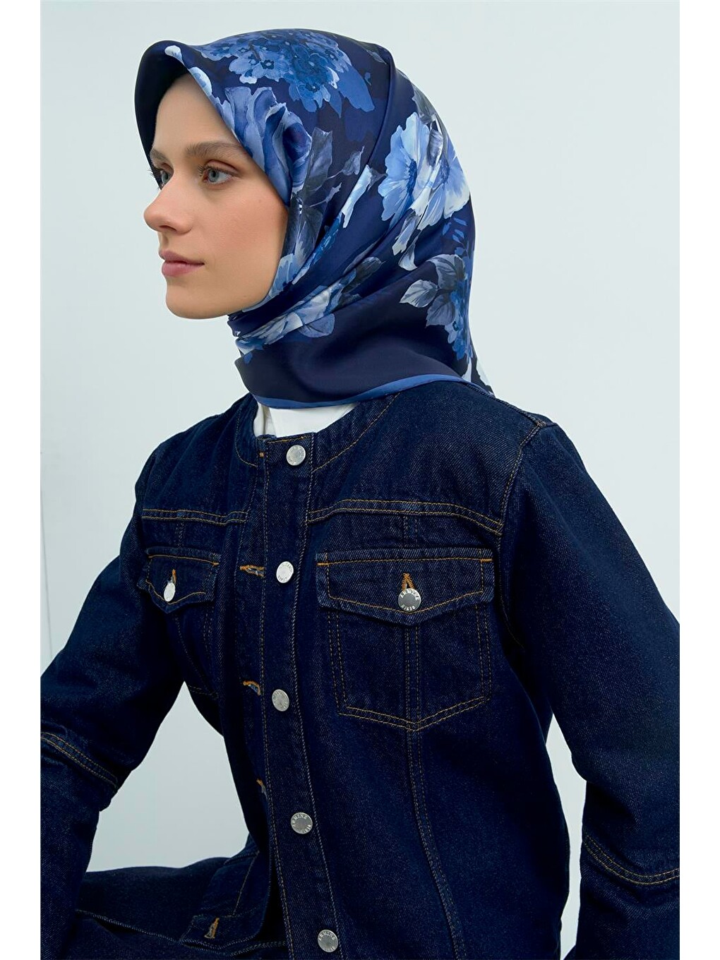 Lacivert Saf İpek Twill Eşarp 9520d 05-2