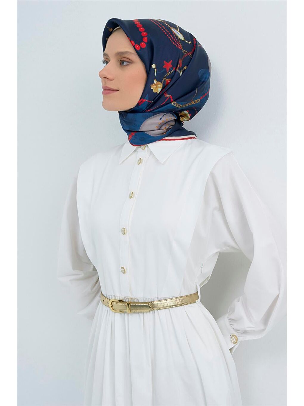 Lacivert Saf İpek Twill Eşarp 9527D 02-1