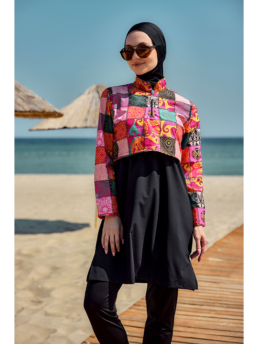 Önü Kapaklı Tam Kapalı Tesettür Mayo Siyah05 R5205