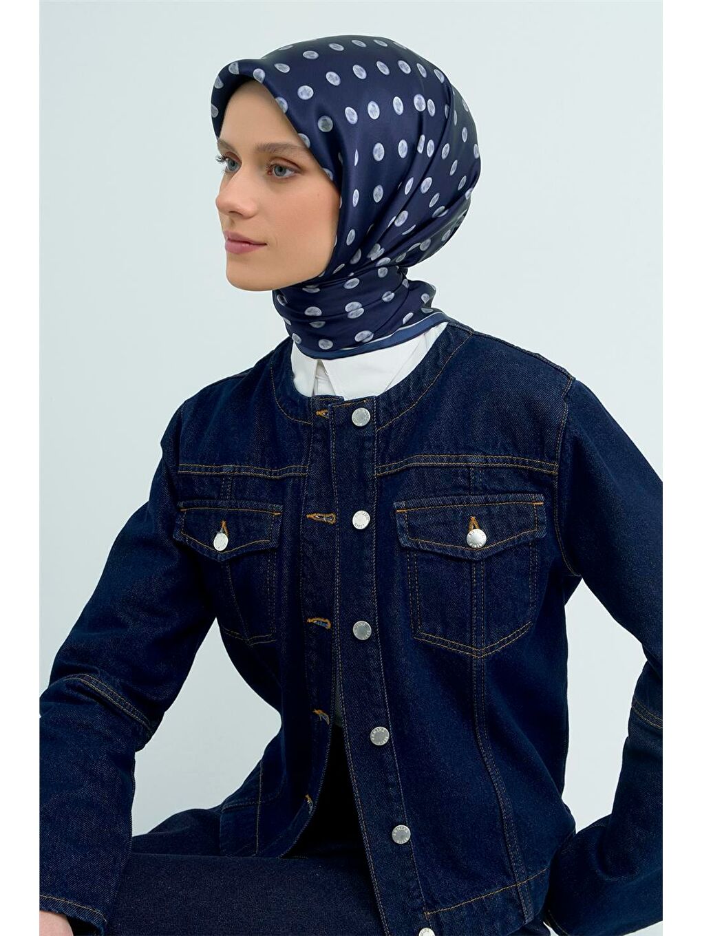 Lacivert Saf İpek Sura Eşarp 9544D 81-1