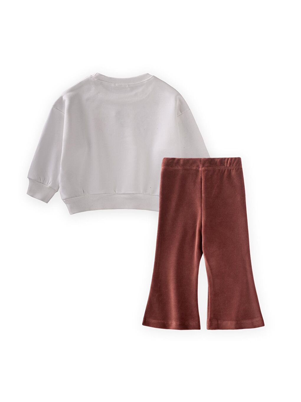 Çiçek Nakışlı Sweatshirt Takım 1-10 Yaş Beyaz-1