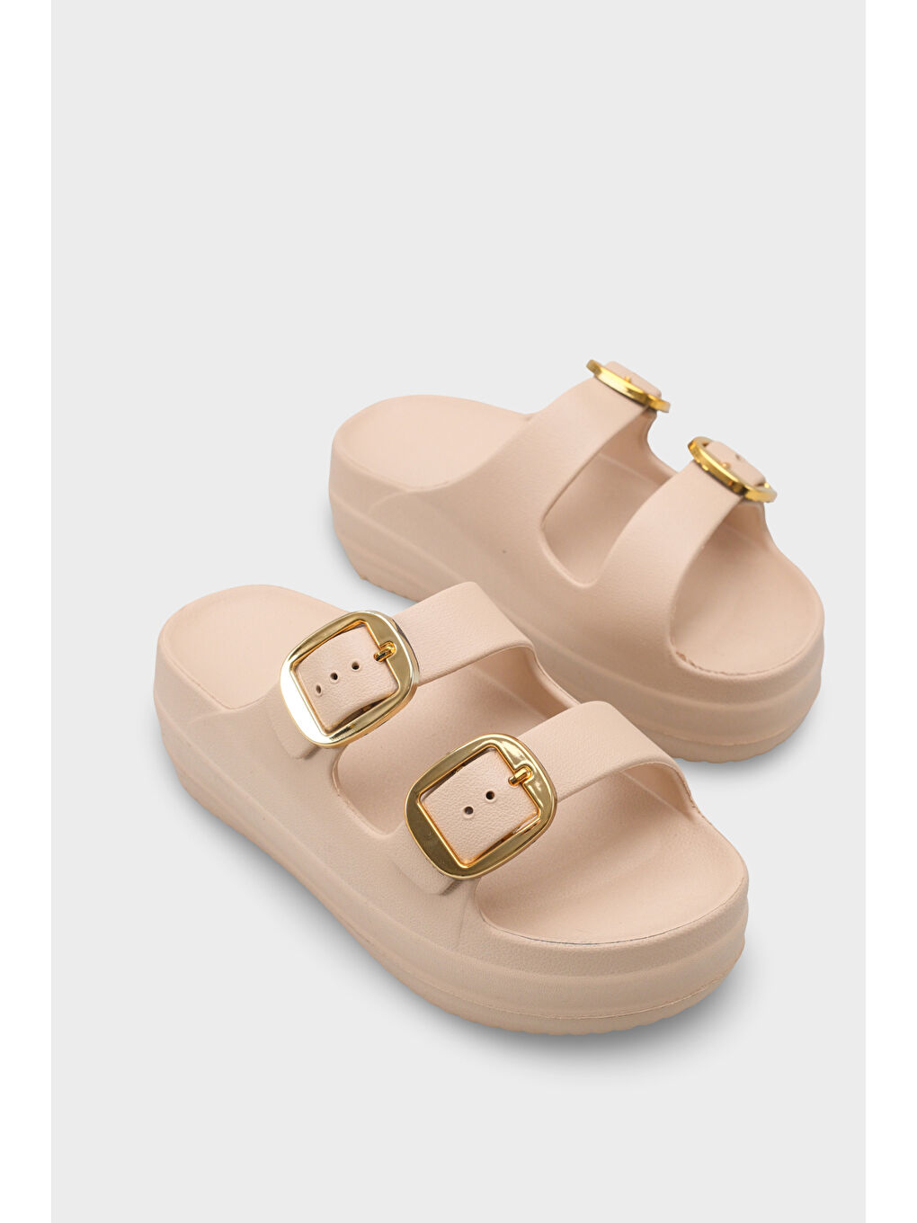 Bej Nicki Eva Çift Tokalı Dolgu Tabanlı Kadın Terlik-1