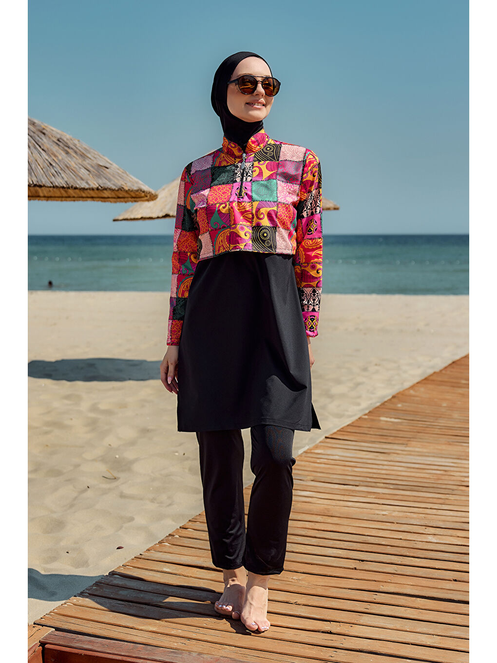 Önü Kapaklı Tam Kapalı Tesettür Mayo Siyah05 R5205-1