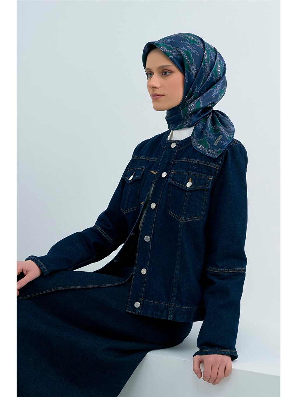 Lacivert Saf İpek Sura Eşarp 9522d 86