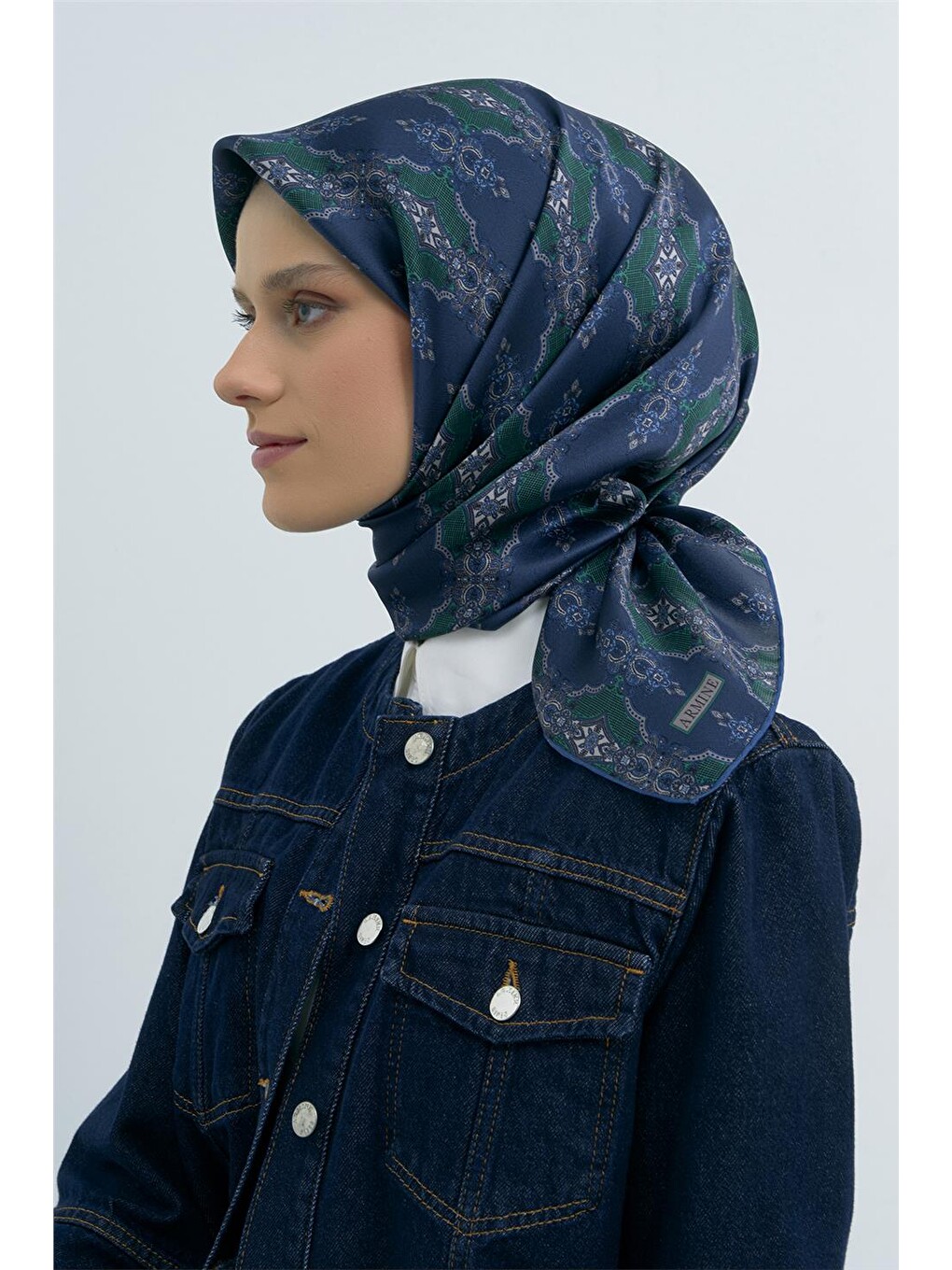 Lacivert Saf İpek Sura Eşarp 9522d 86-1