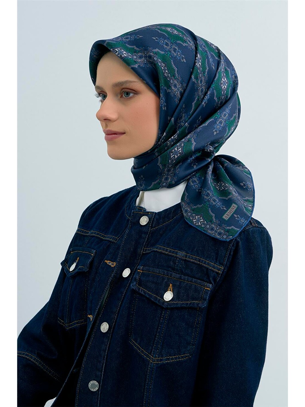 Lacivert Saf İpek Sura Eşarp 9522d 86-2