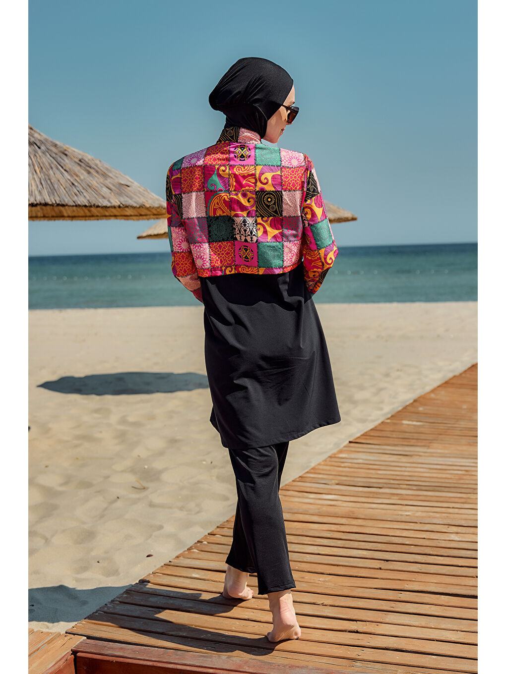 Önü Kapaklı Tam Kapalı Tesettür Mayo Siyah05 R5205-2