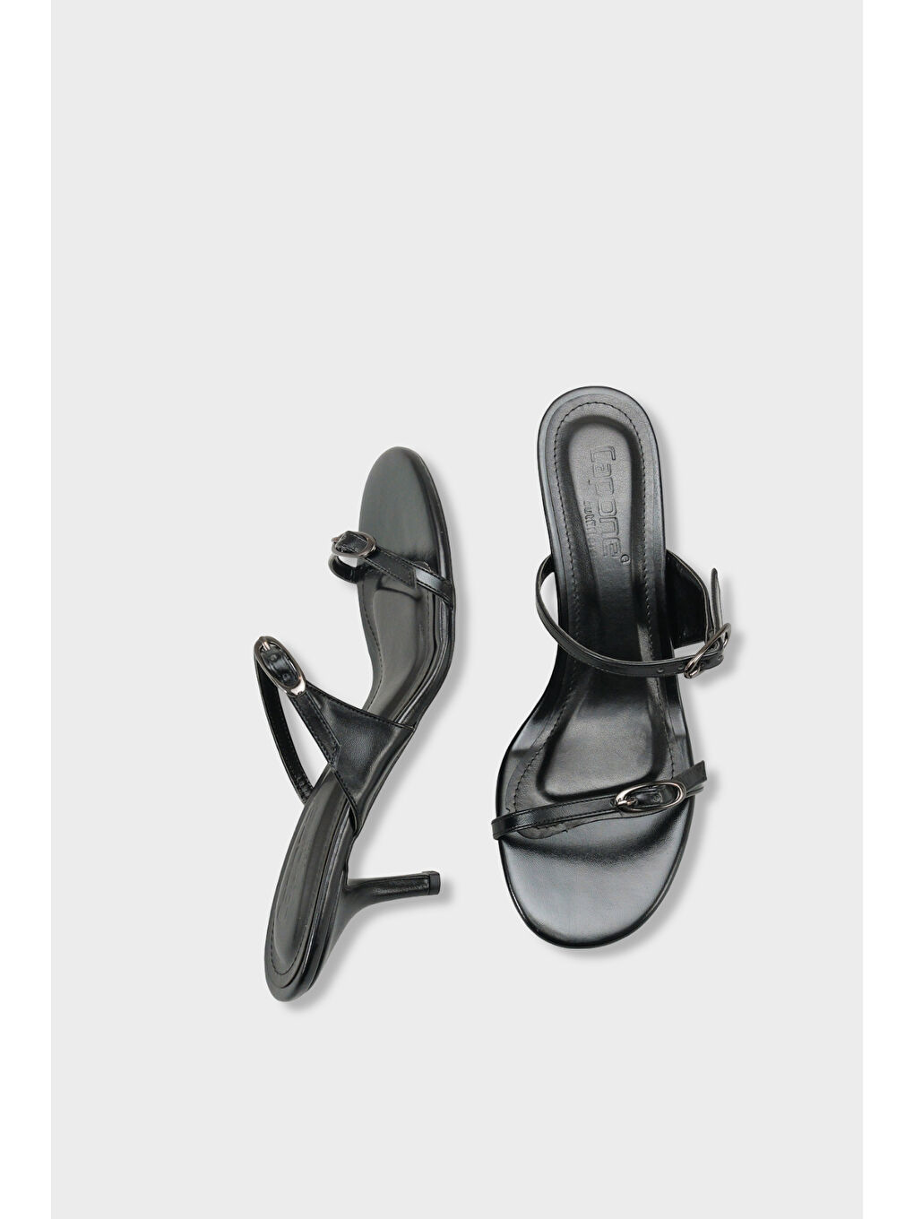 Siyah Gerda Yuvarlak Burunlu Çift Tokalı Orta Topuklu Kadın Terlik-4