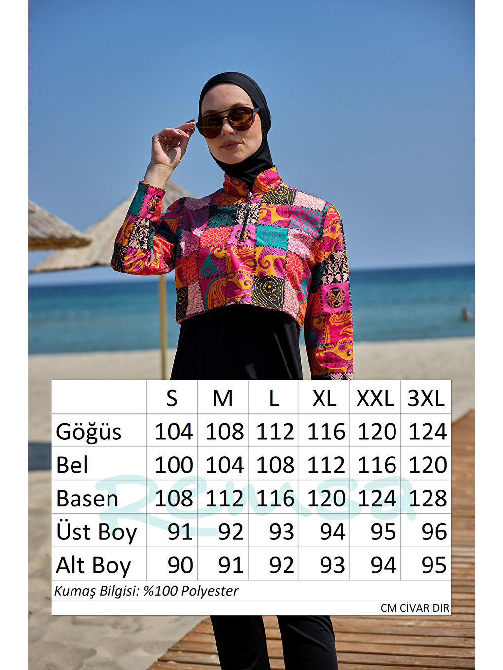 Önü Kapaklı Tam Kapalı Tesettür Mayo Siyah05 R5205-3