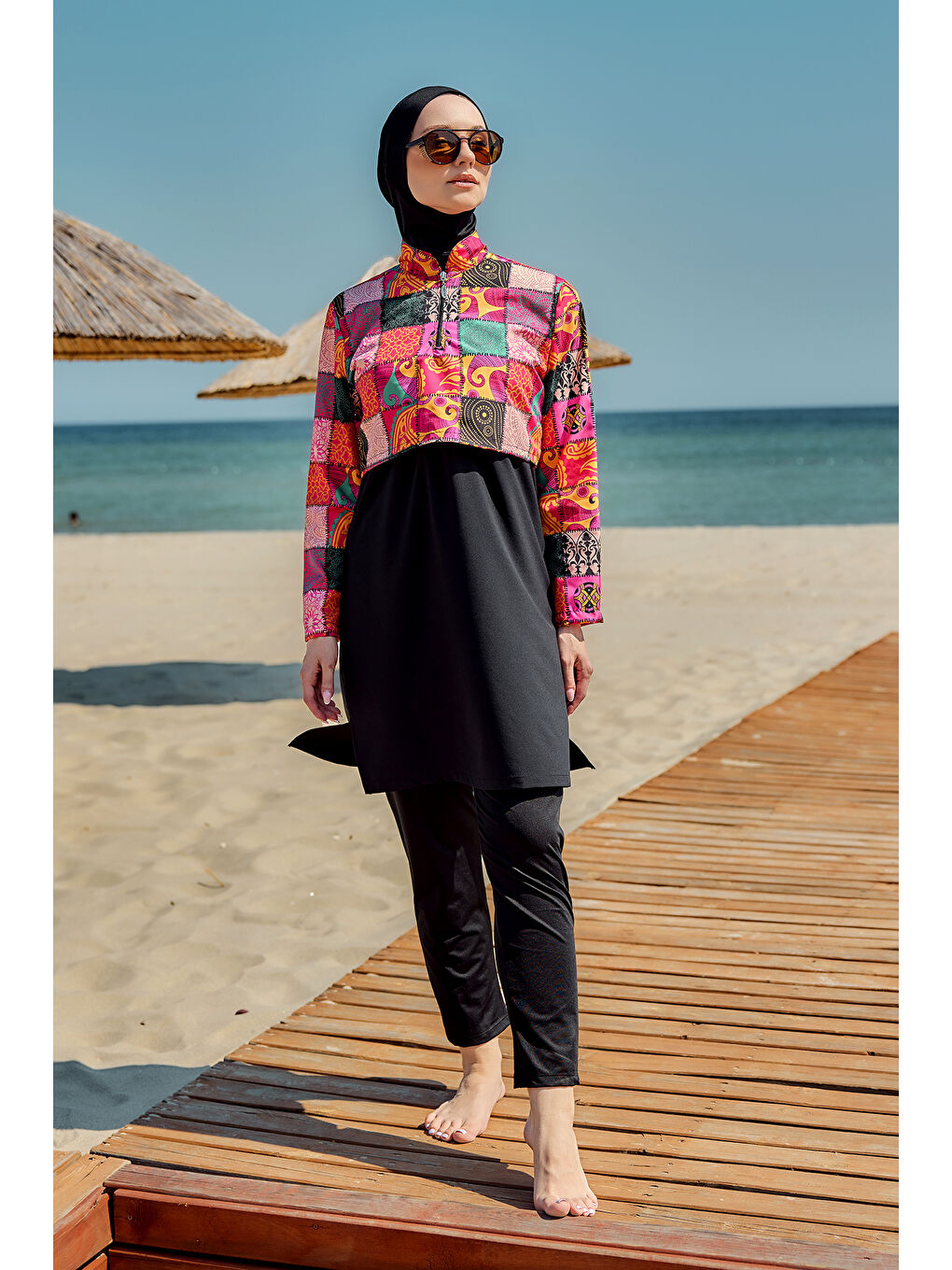 Önü Kapaklı Tam Kapalı Tesettür Mayo Siyah05 R5205-4