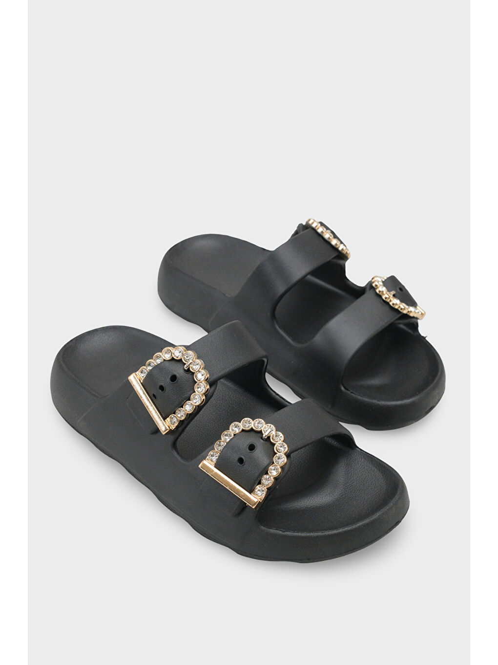 Siyah Della Eva Çift Tokalı Kadın Terlik-1