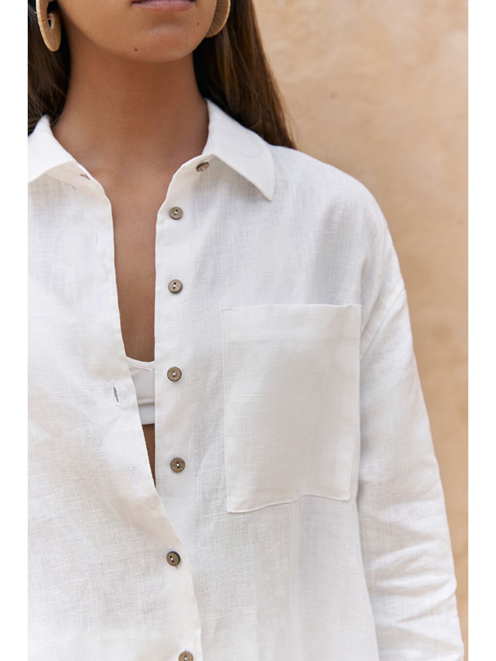 Gaelil Oversize Beyaz Keten Gömlek Şort Takım-1