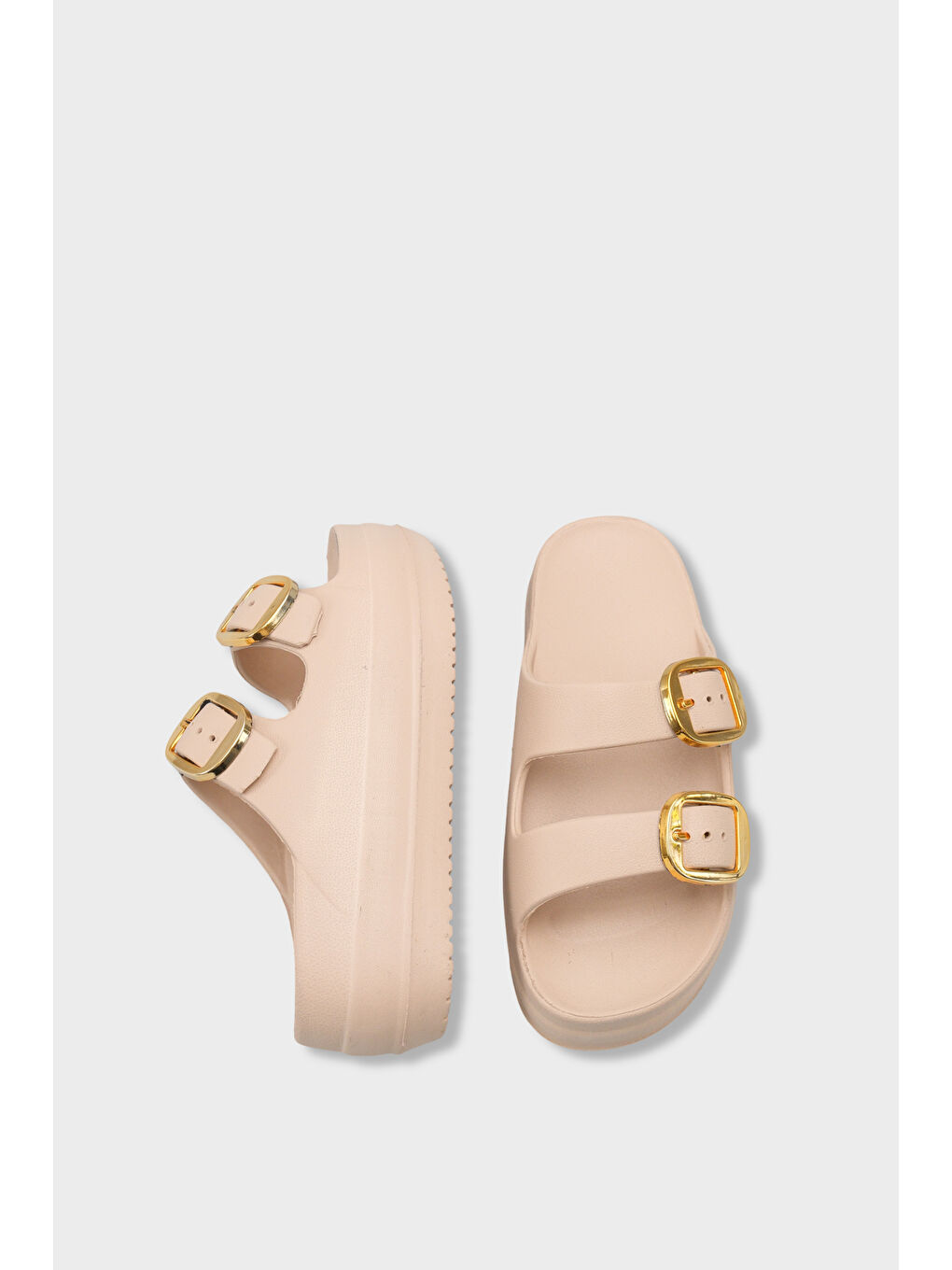 Bej Nicki Eva Çift Tokalı Dolgu Tabanlı Kadın Terlik-4